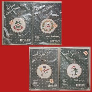 VTG Bead a Little Christmas Ornaments 4 Kits Wangs Intl Taiwan 80s Cross Stitch